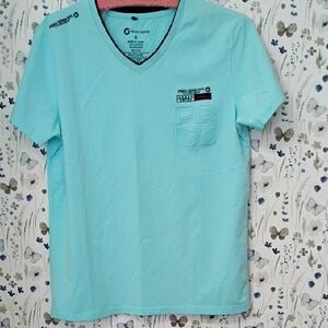 FR:CED Men's Aqua V-Neck Short Sleeve Tee